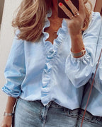 Ruffle Blouse Office Commuting Long-sleeved Pullover Shirt Women's Fashion Casual Daily Tops Clothing