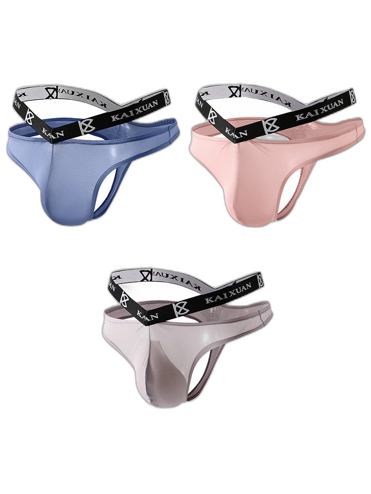 3 Pack Men's Sexy Ice Silk Mesh Breathable Erotic Thong & Strings