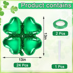 FEBSNOW 24Pcs St. Patrick's Day Foil Balloons – 18 Inch Shamrock & Heart Garland Set