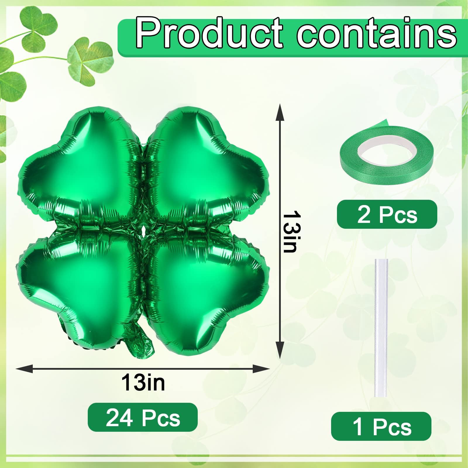 FEBSNOW 24Pcs St. Patrick's Day Foil Balloons – 18 Inch Shamrock & Heart Garland Set