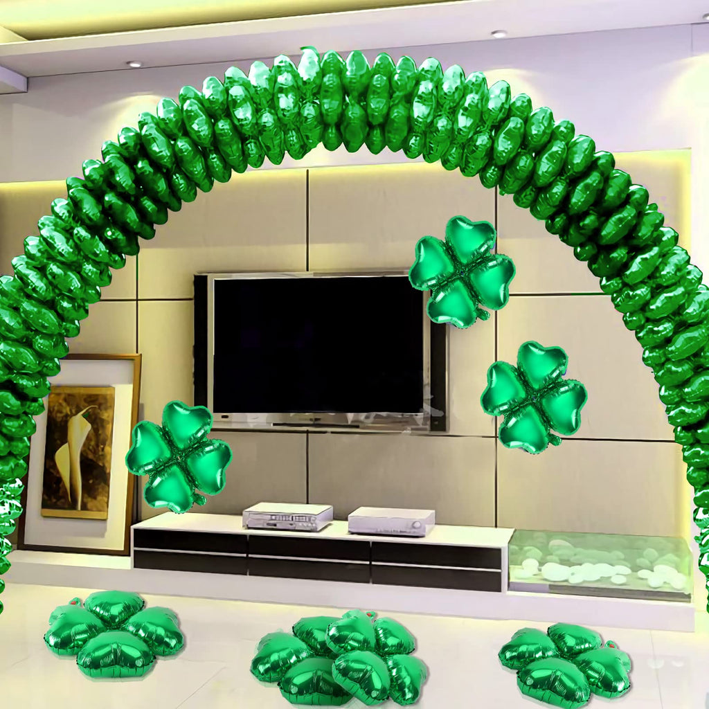 FEBSNOW 24Pcs St. Patrick's Day Foil Balloons – 18 Inch Shamrock & Heart Garland Set