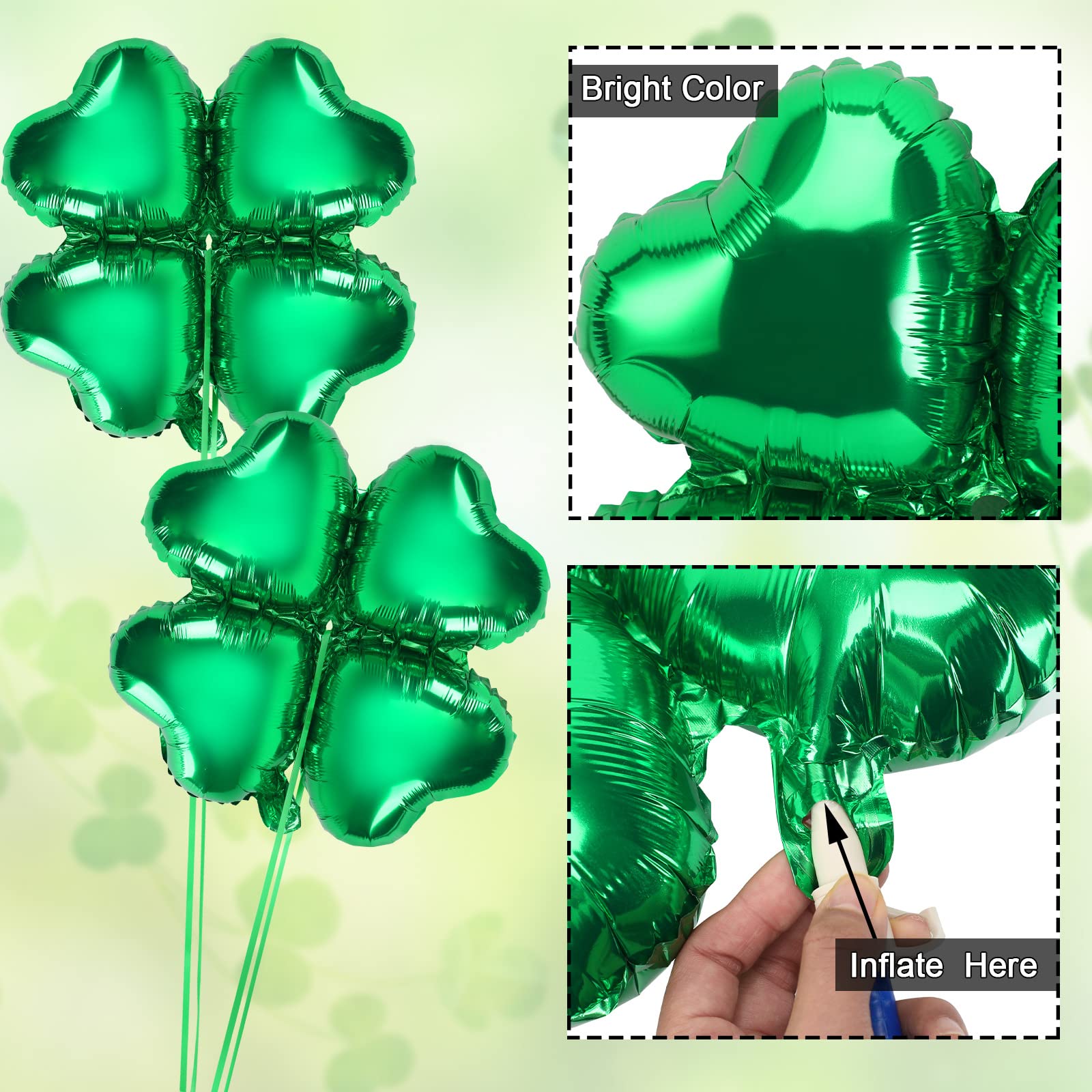 FEBSNOW 24Pcs St. Patrick's Day Foil Balloons – 18 Inch Shamrock & Heart Garland Set