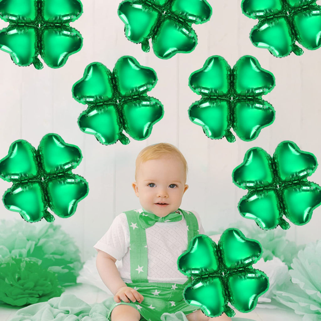 FEBSNOW 24Pcs St. Patrick's Day Foil Balloons – 18 Inch Shamrock & Heart Garland Set