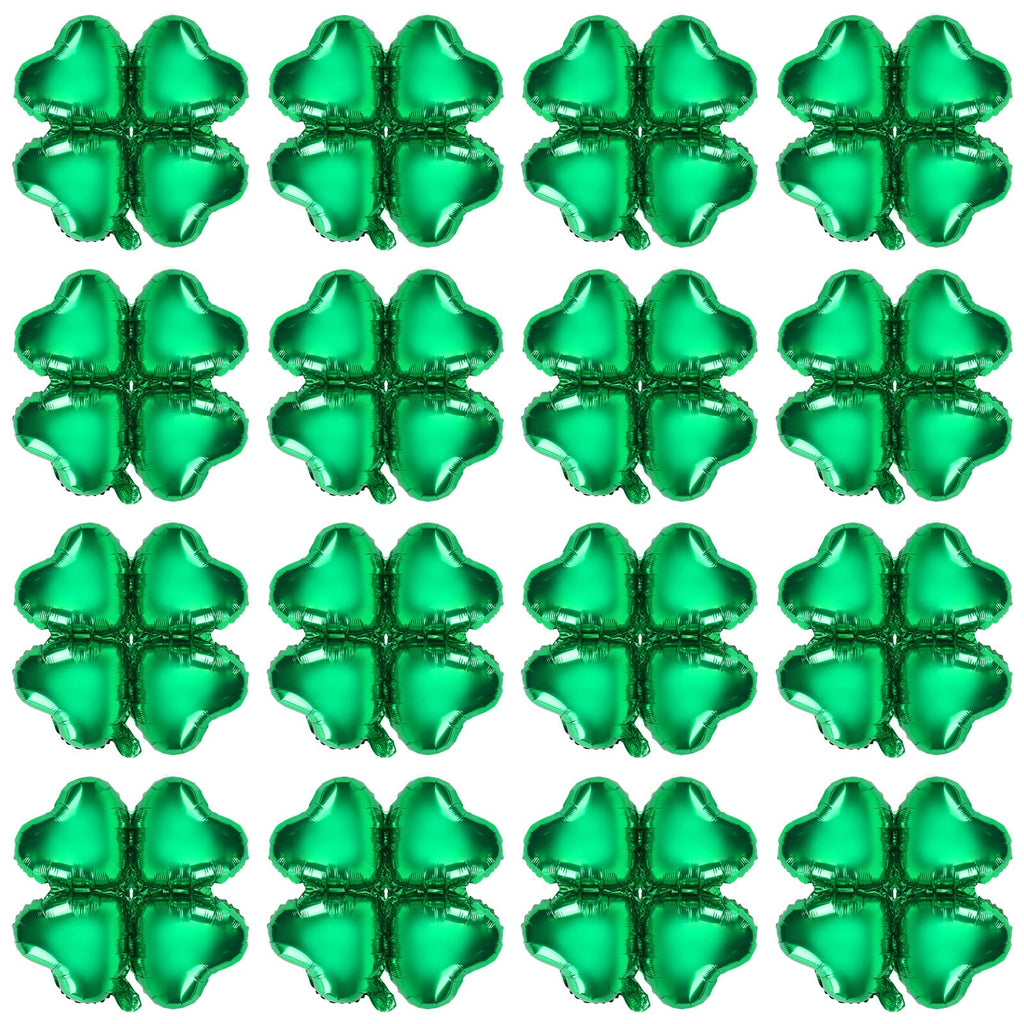 FEBSNOW 24Pcs St. Patrick's Day Foil Balloons – 18 Inch Shamrock & Heart Garland Set