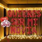 Fecuheko QUIERES SER MI NOVIA Balloons – 16-Inch Letter Foil Balloons + 500 Red Rose Petals + 2x 18-Inch Heart Balloons for Proposals and Anniversaries