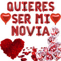 Fecuheko QUIERES SER MI NOVIA Balloons – 16-Inch Letter Foil Balloons + 500 Red Rose Petals + 2x 18-Inch Heart Balloons for Proposals and Anniversaries