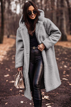 Autumn Winter Fashion Elegant Long Coat Woman Plush Warm Faux Fleece Coat Women Teddy Jacket Female Teddy Coat Outwear Ladies
