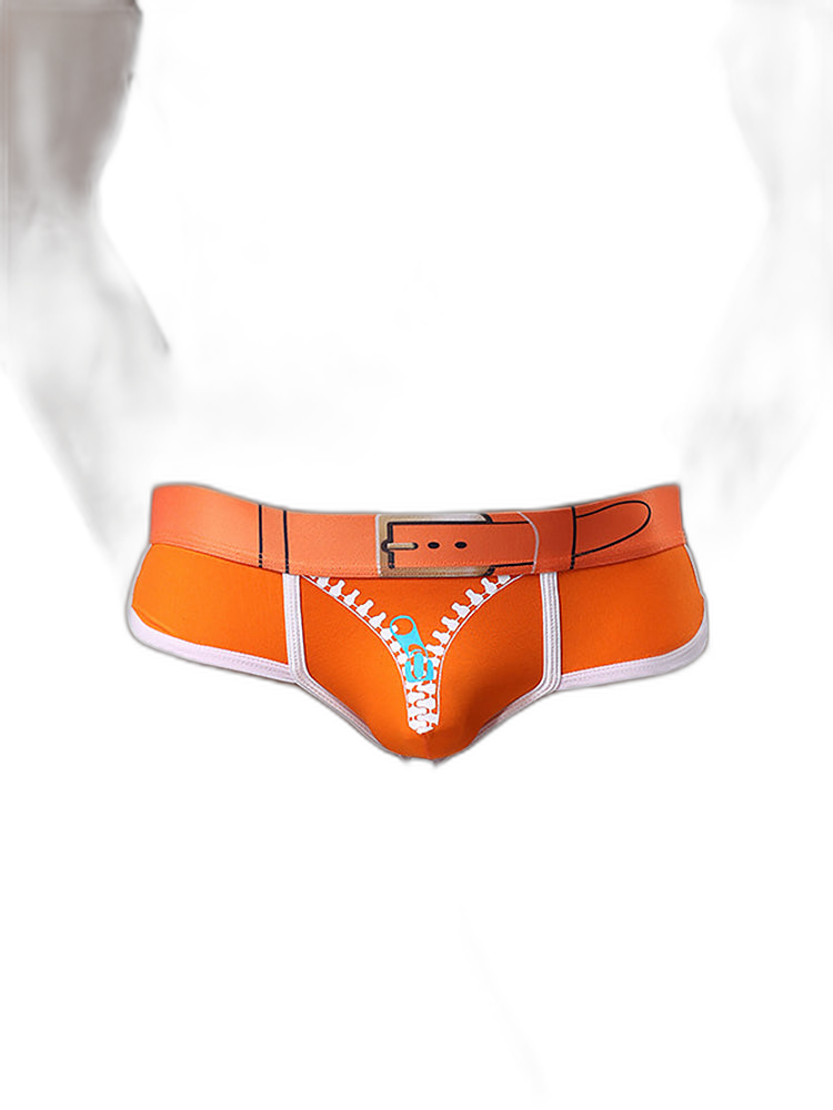 Zipper Belt Printed Cotton Pouch Briefs