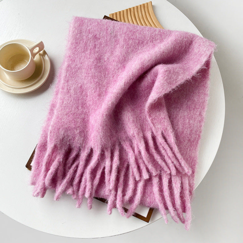 Mellard Merino Wool Korean-Style Relaxed-Feel Solid-Color Brushed Warm Scarf For Women