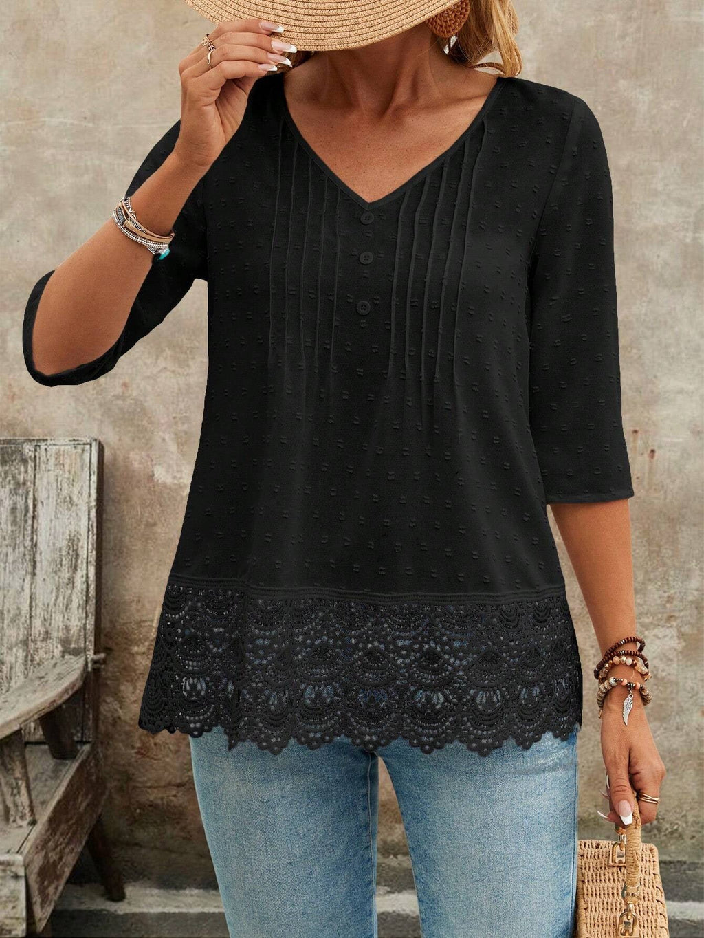 Hollow-out Embroidered Casual Women's Blouse