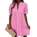 Lace Solid Color V-Neck High-End A-Line Dress