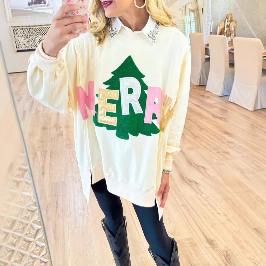 Women's Printed Casual Loose-fit Patchwork Crew Neck Sweater