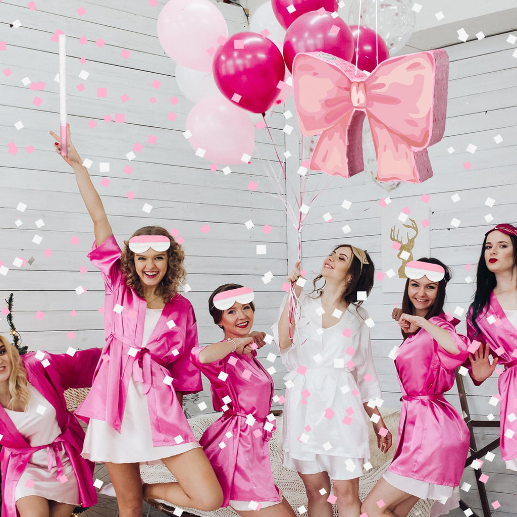 Feifeiya Coquette Pink Bow Pinata Bundle with Blindfold, Bat & Confetti