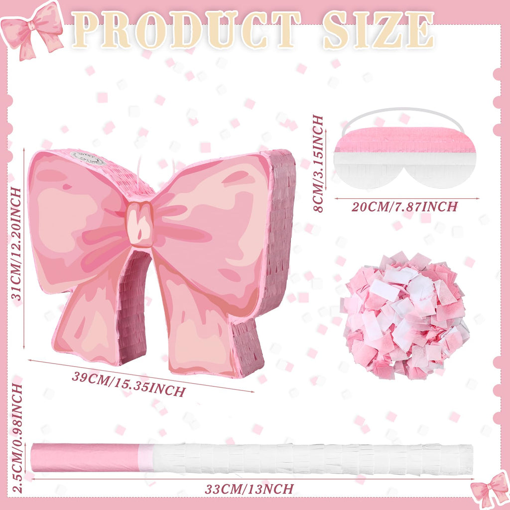 Feifeiya Coquette Pink Bow Pinata Bundle with Blindfold, Bat & Confetti
