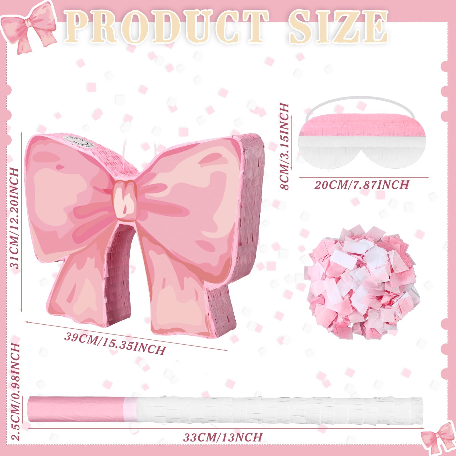Feifeiya Coquette Pink Bow Pinata Bundle with Blindfold, Bat & Confetti