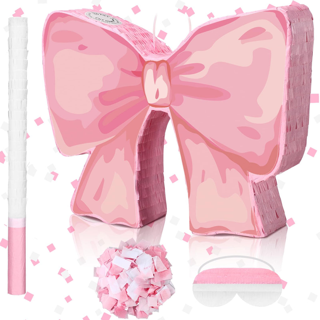 Feifeiya Coquette Pink Bow Pinata Bundle with Blindfold, Bat & Confetti