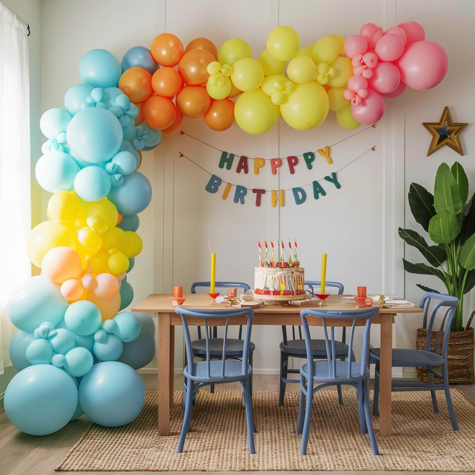 FEYG 120 Pcs Summer Tropical Balloon Arch Kit – Rainbow Latex Balloons for Hawaiian Luaus & Pool Parties