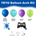 FEYG 120PCS Video Game Balloon Arch Kit – Blue Purple Green Black Balloons with 4D Game Handle Foil Balloons