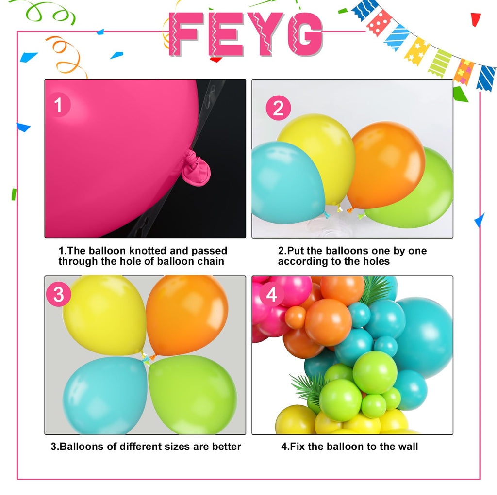 FEYG 120 Pcs Summer Tropical Balloon Arch Kit – Rainbow Latex Balloons for Hawaiian Luaus & Pool Parties