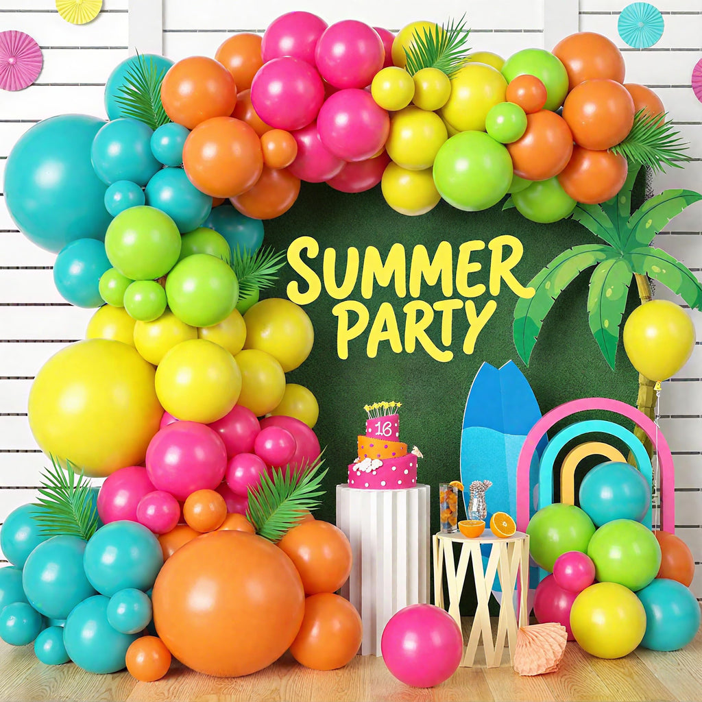 FEYG 120 Pcs Summer Tropical Balloon Arch Kit – Rainbow Latex Balloons for Hawaiian Luaus & Pool Parties