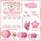 FengRise Pink Balloon Arch Kit – 106 Supplies for a Girl’s Birthday Party with Butterfly Balloons & Backdrop