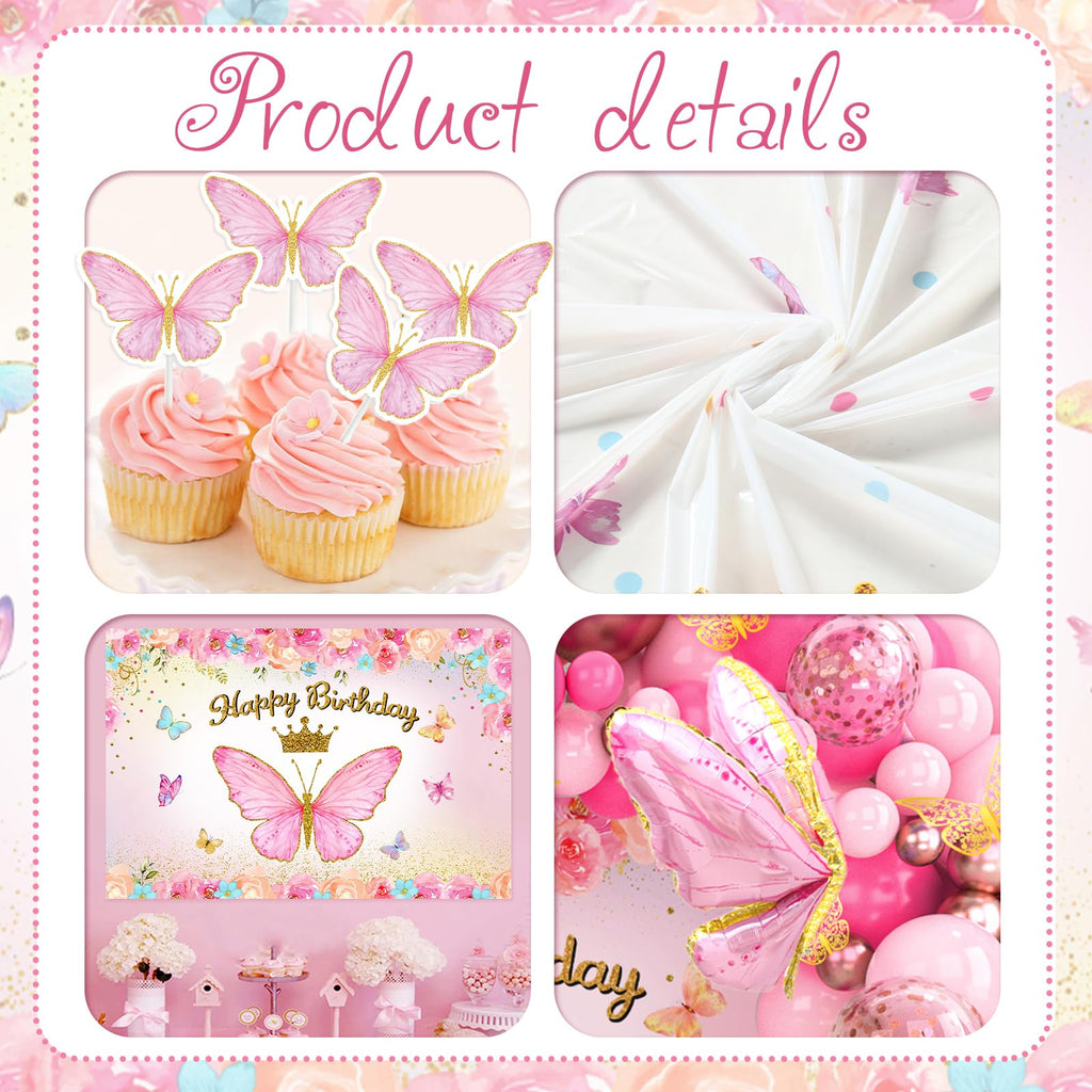 FengRise Pink Balloon Arch Kit – 106 Supplies for a Girl’s Birthday Party with Butterfly Balloons & Backdrop