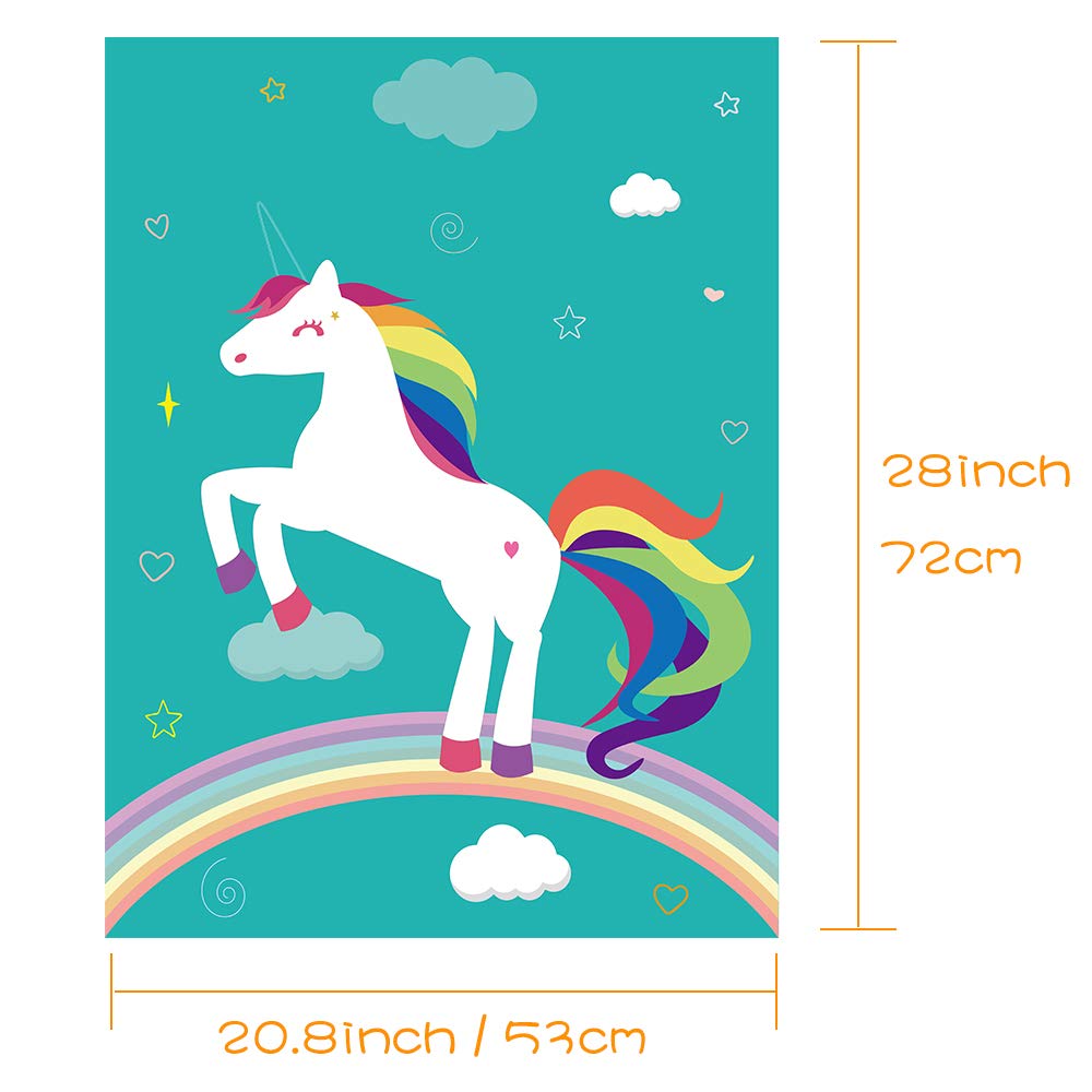 FEPITO Pin the Horn on Unicorn – Kids Party Game with 24 Horn Stickers & 28x21 Poster
