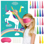 FEPITO Pin the Horn on Unicorn – Kids Party Game with 24 Horn Stickers & 28x21 Poster