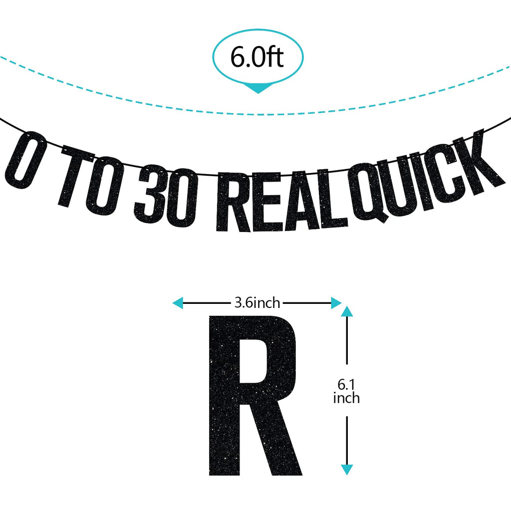 Ferburitar 0 To 30 Real Quick Banner – 30th Birthday Decorations, Black Glitter