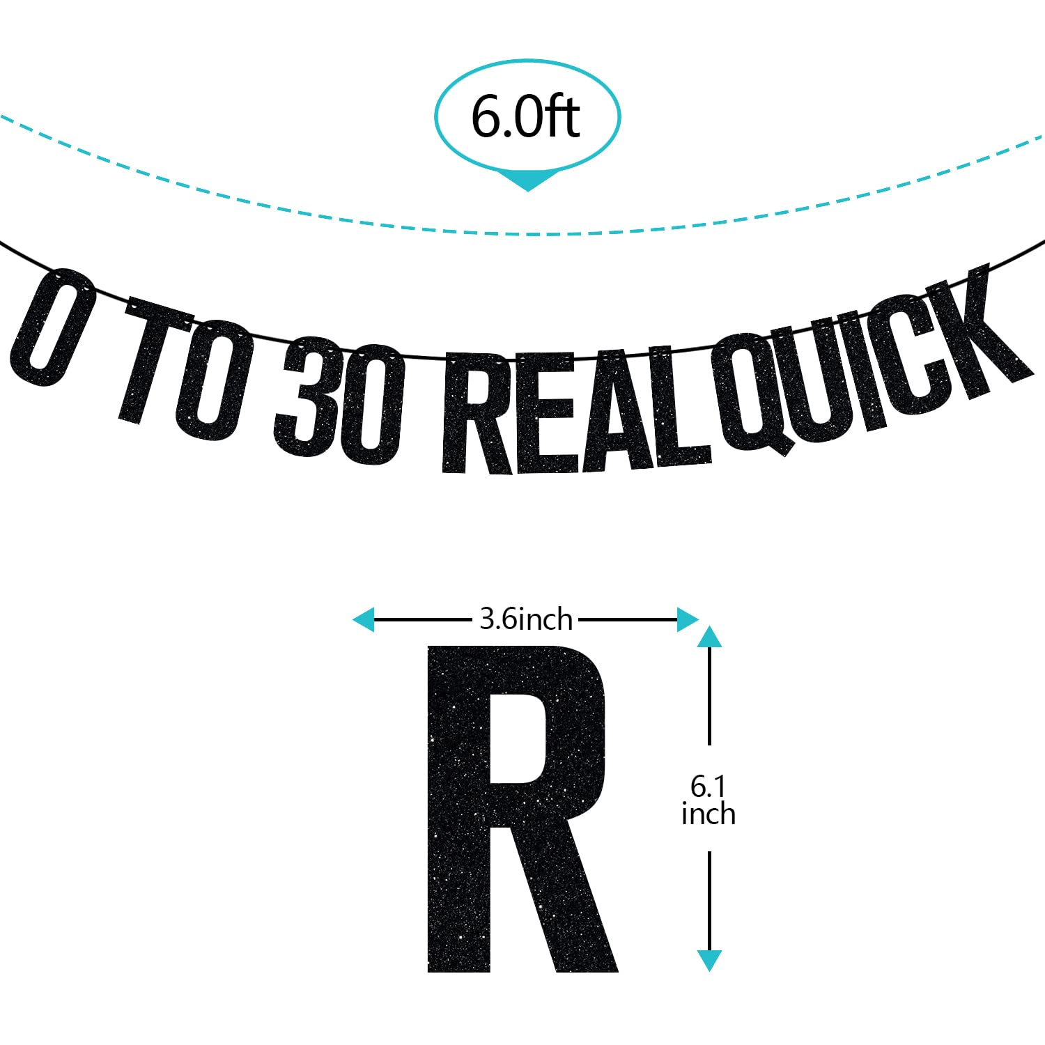 Ferburitar 0 To 30 Real Quick Banner – 30th Birthday Decorations, Black Glitter