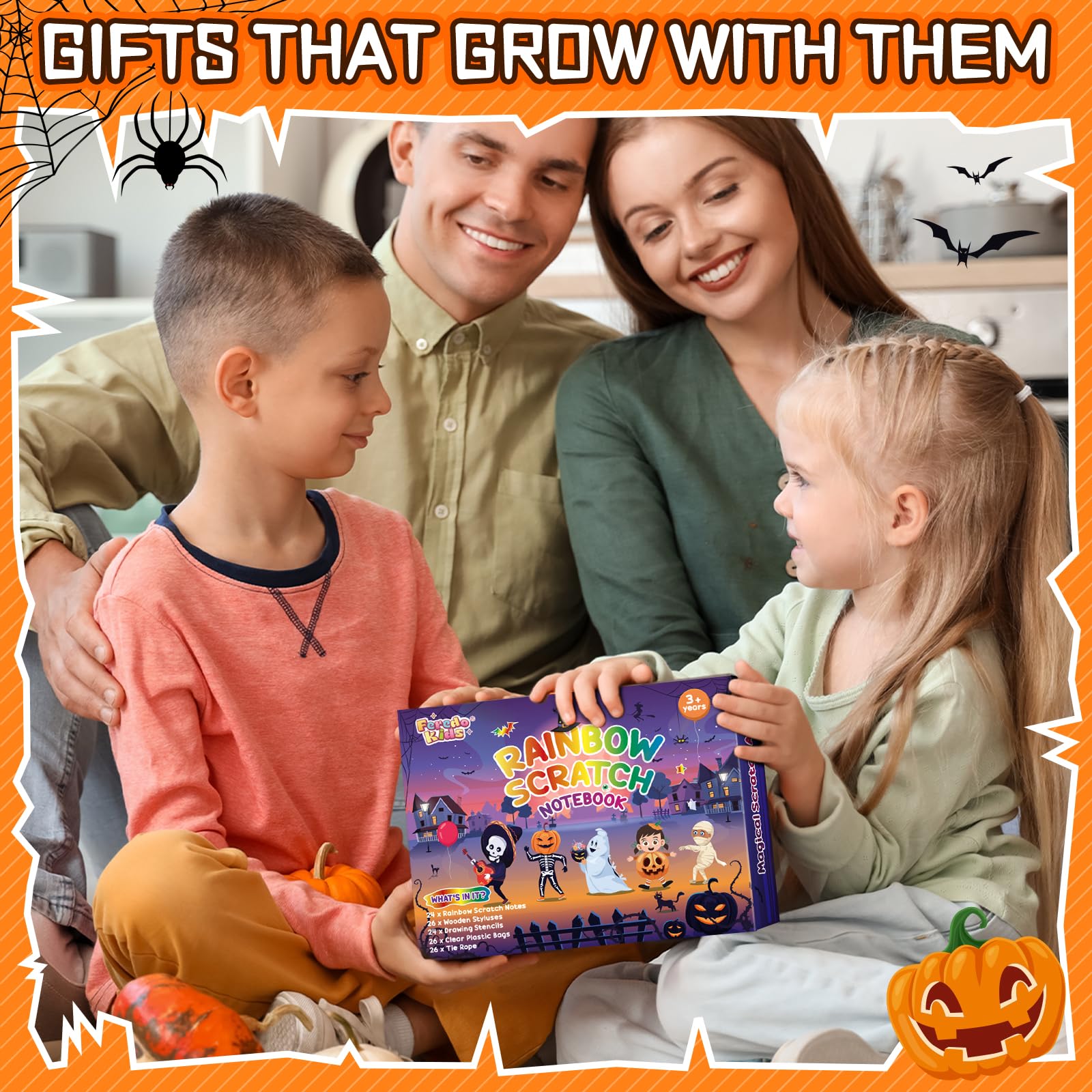 FEREDO KIDS Halloween Rainbow Scratch Art Notebooks – 24 Pack Bulk Party Favors