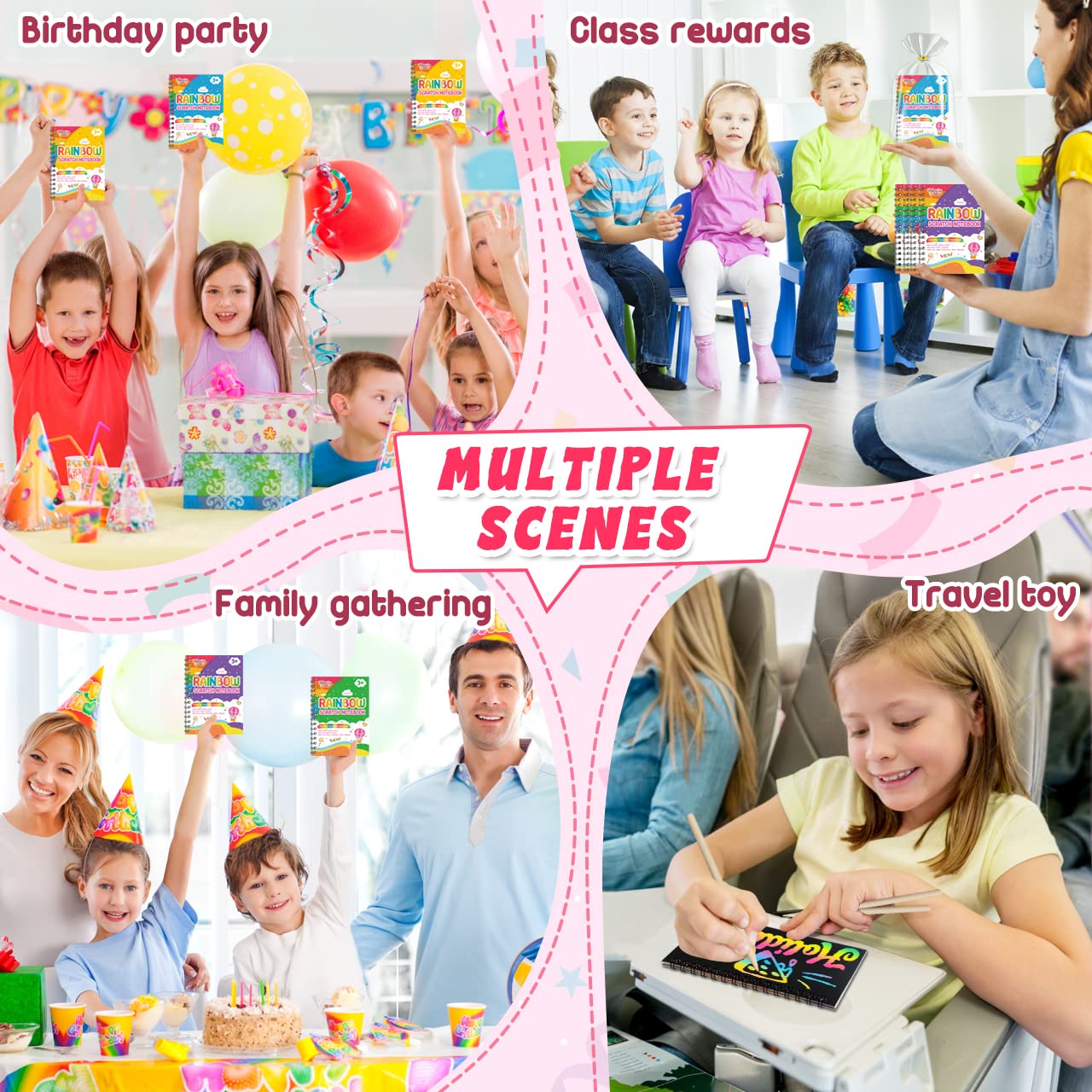 FEREDO KIDS 48-Pack Rainbow Scratch Art Notebooks – Mess-Free Party Favors & Classroom Rewards