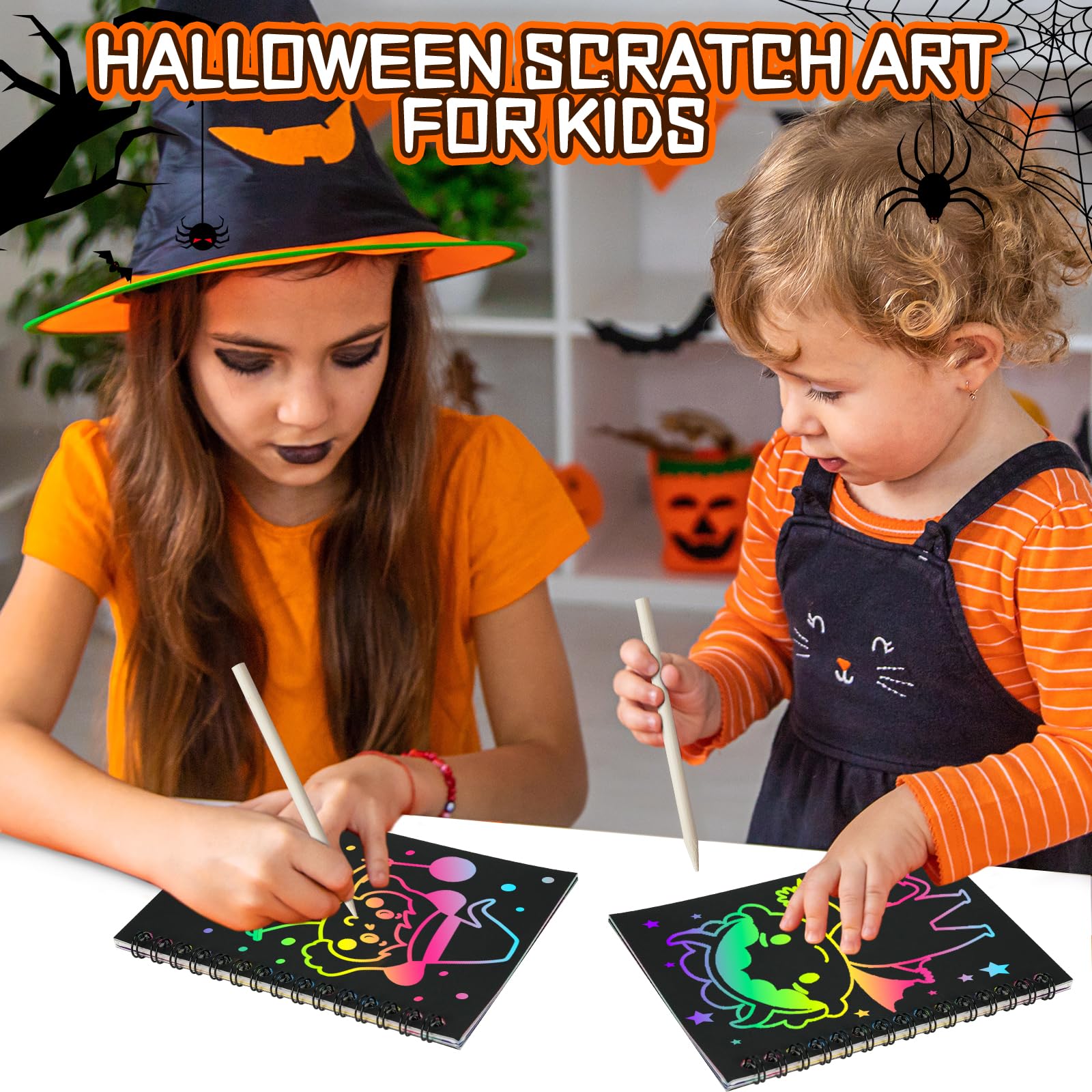 FEREDO KIDS Halloween Rainbow Scratch Art Notebooks – 24 Pack Bulk Party Favors