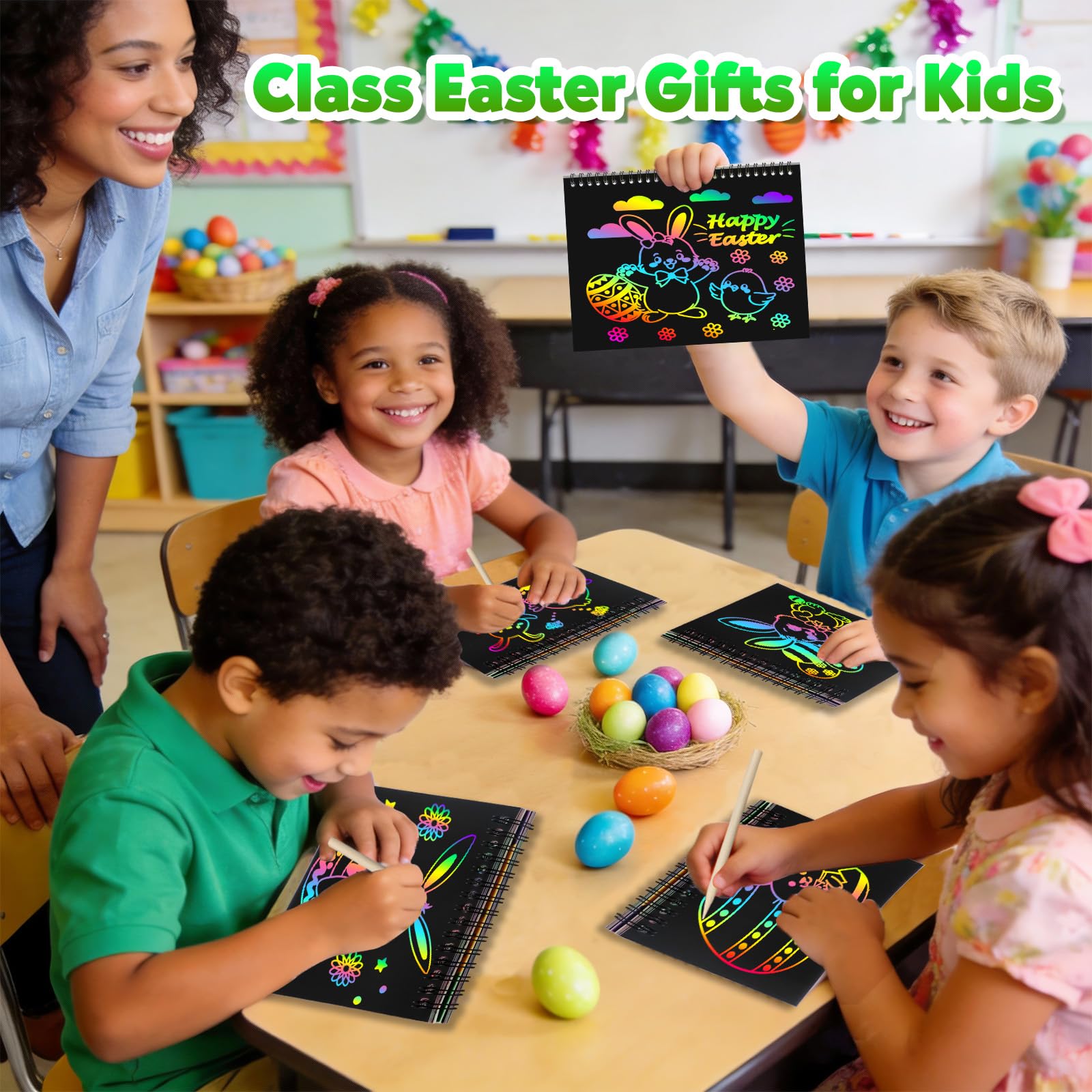 FEREDO KIDS 48-Pack Rainbow Scratch Art Notebooks – Mess-Free Party Favors & Classroom Rewards