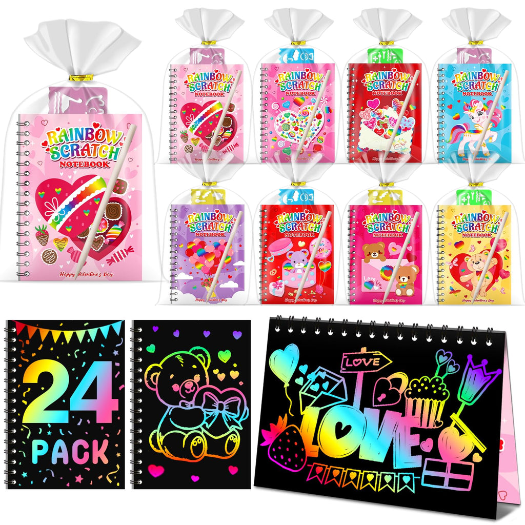 FEREDO KIDS Scratch Art Notebooks – 24-Pack Rainbow Party Favors