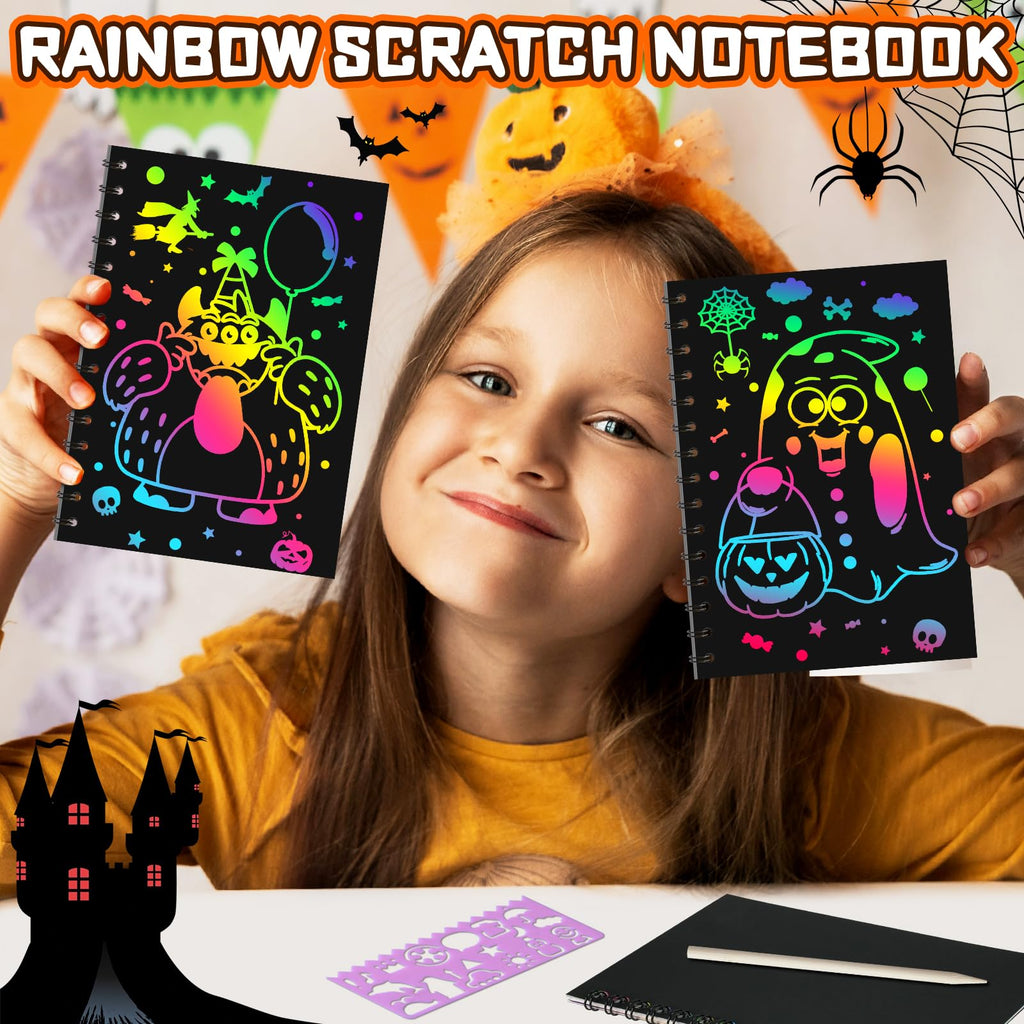 FEREDO KIDS Halloween Rainbow Scratch Art Notebooks – 24 Pack Bulk Party Favors