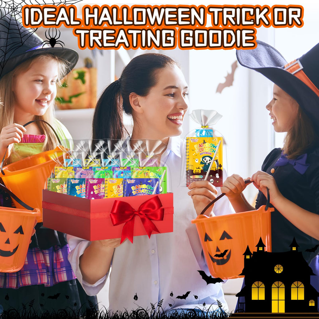 FEREDO KIDS Halloween Rainbow Scratch Art Notebooks – 24 Pack Bulk Party Favors