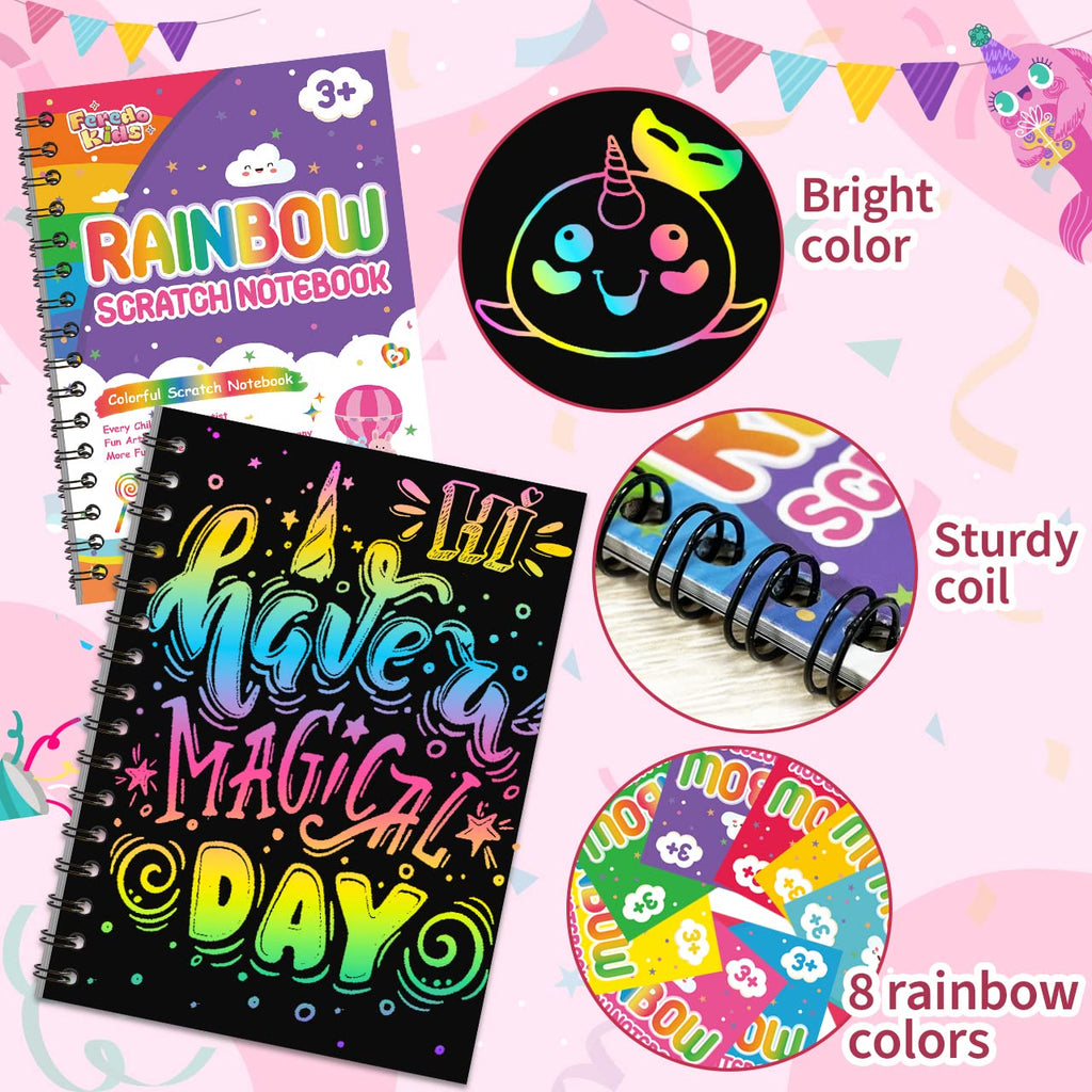 FEREDO KIDS 48-Pack Rainbow Scratch Art Notebooks – Mess-Free Party Favors & Classroom Rewards
