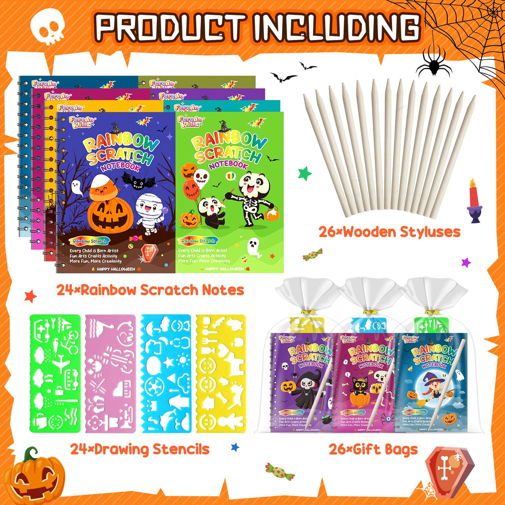 FEREDO KIDS Halloween Rainbow Scratch Art Notebooks – 24 Pack Bulk Party Favors