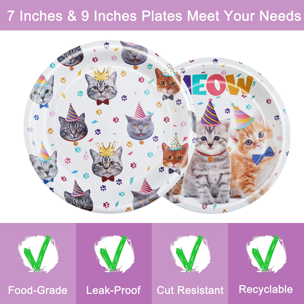 Fesciory Cat Birthday Party Set — 96 Pcs Plates, Napkins & Forks (Serves 24)