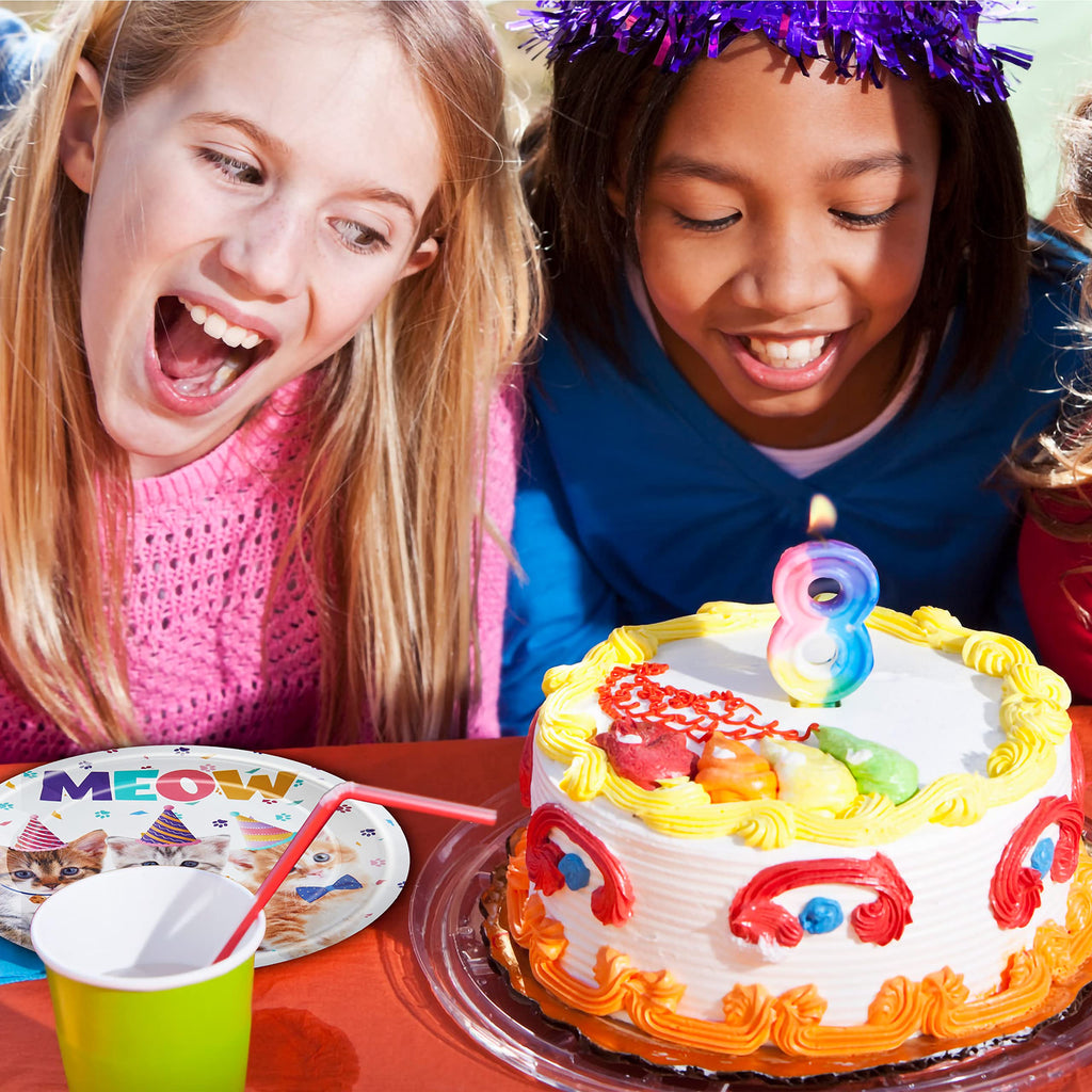 Fesciory Cat Birthday Party Set — 96 Pcs Plates, Napkins & Forks (Serves 24)