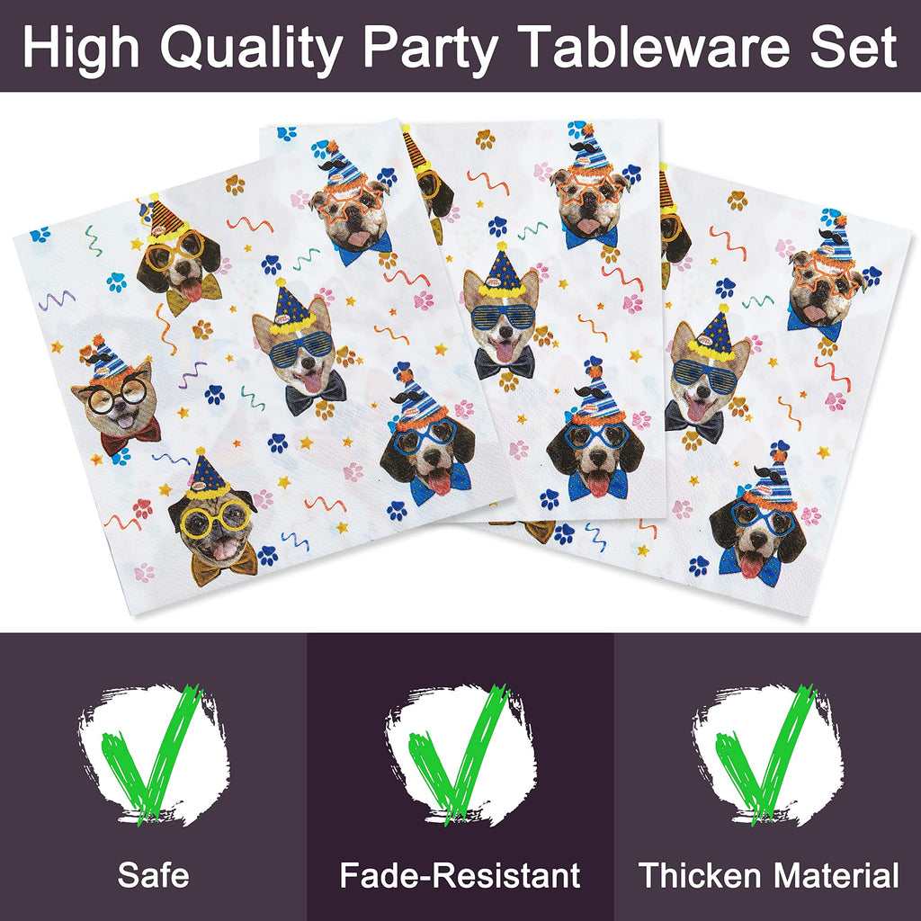 Fesciory 96 Pcs Dog Birthday Party Plates Napkins Forks Set – Serves 24