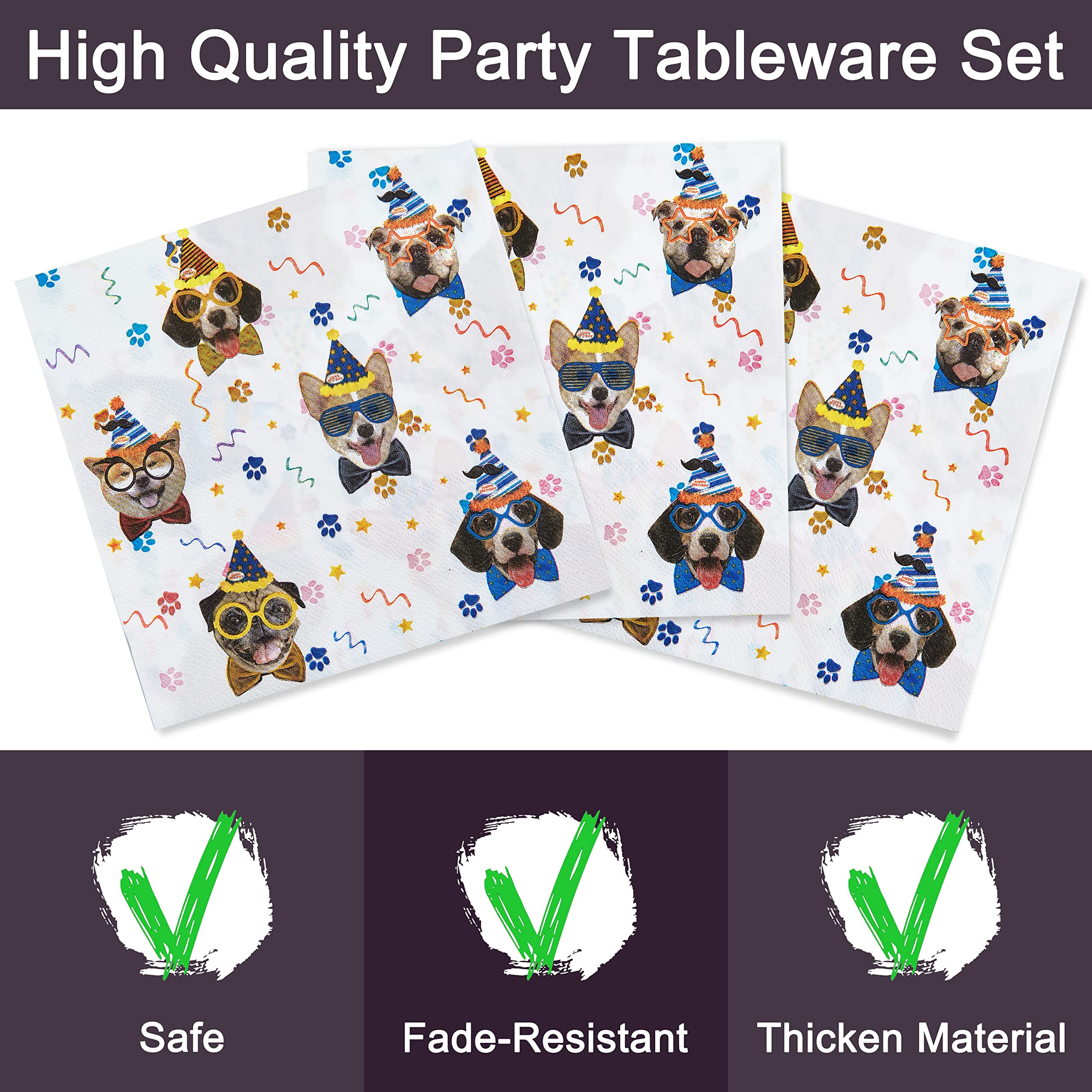 Fesciory 96 Pcs Dog Birthday Party Plates Napkins Forks Set – Serves 24