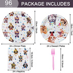 Fesciory 96 Pcs Dog Birthday Party Plates Napkins Forks Set – Serves 24