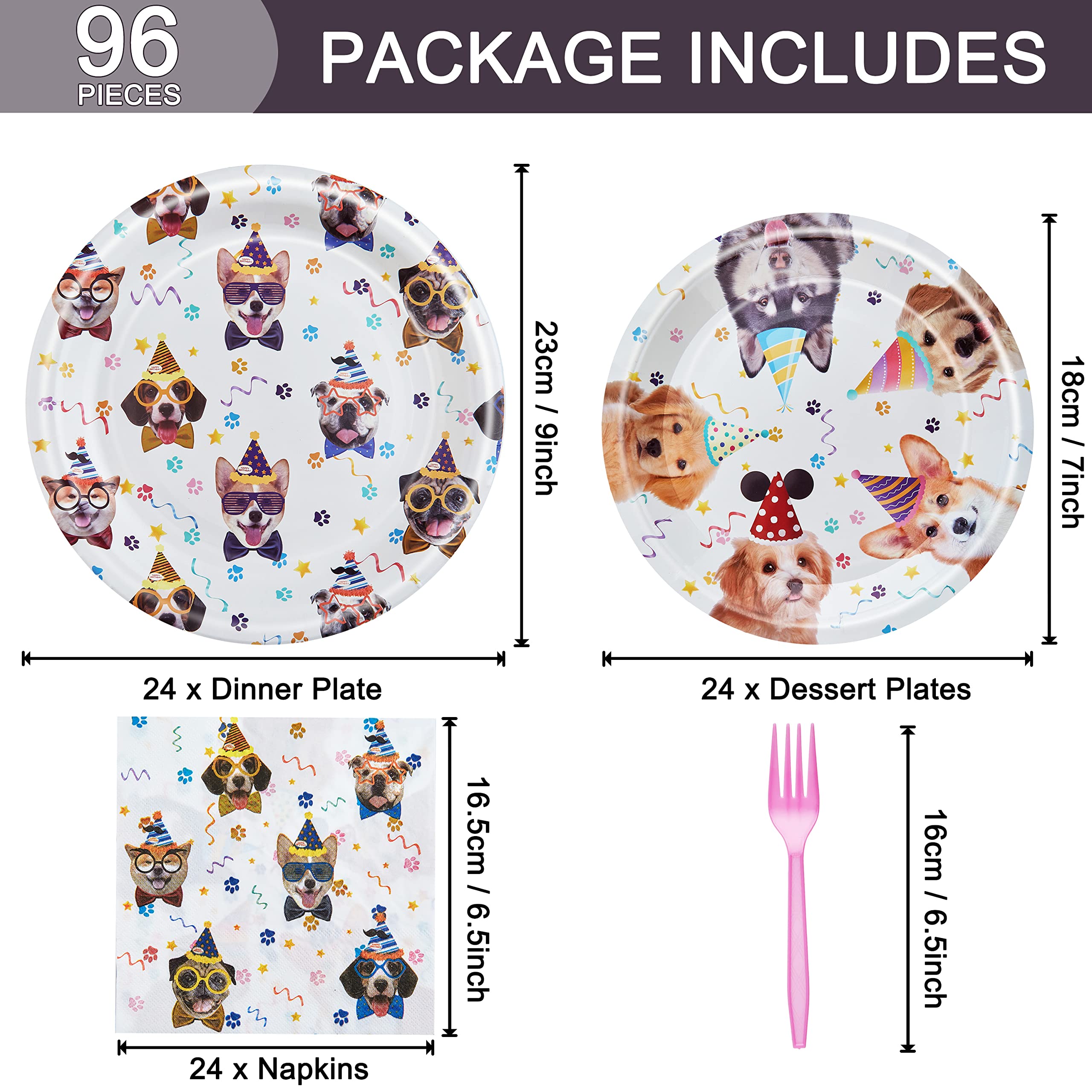 Fesciory 96 Pcs Dog Birthday Party Plates Napkins Forks Set – Serves 24