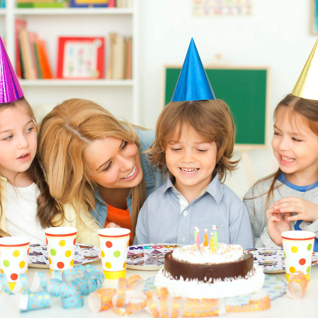 Fesciory Cat Birthday Party Set — 96 Pcs Plates, Napkins & Forks (Serves 24)