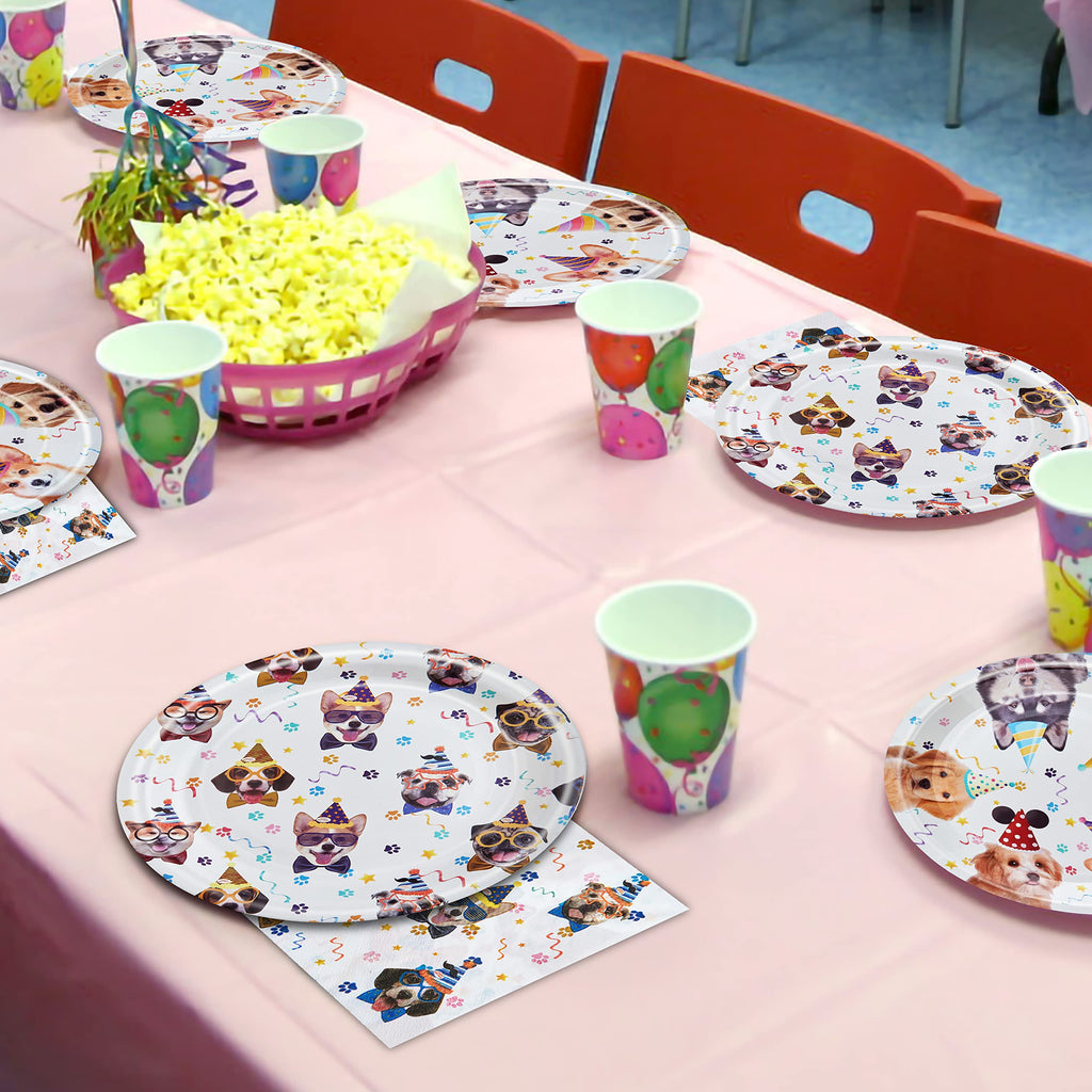 Fesciory 96 Pcs Dog Birthday Party Plates Napkins Forks Set – Serves 24