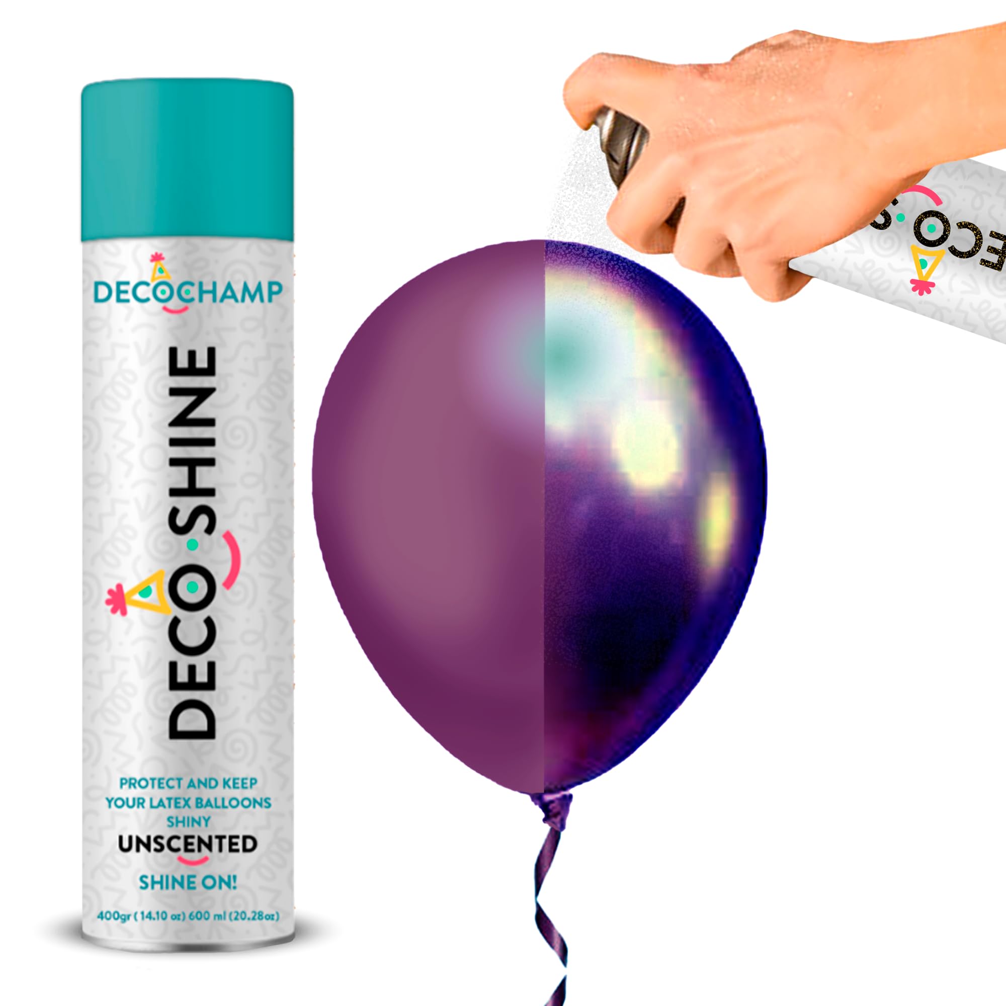 DECOCHAMP Balloon Shine Spray 20.28 oz – High-Gloss, No-Wipe Finish for Latex Balloons | FESTI