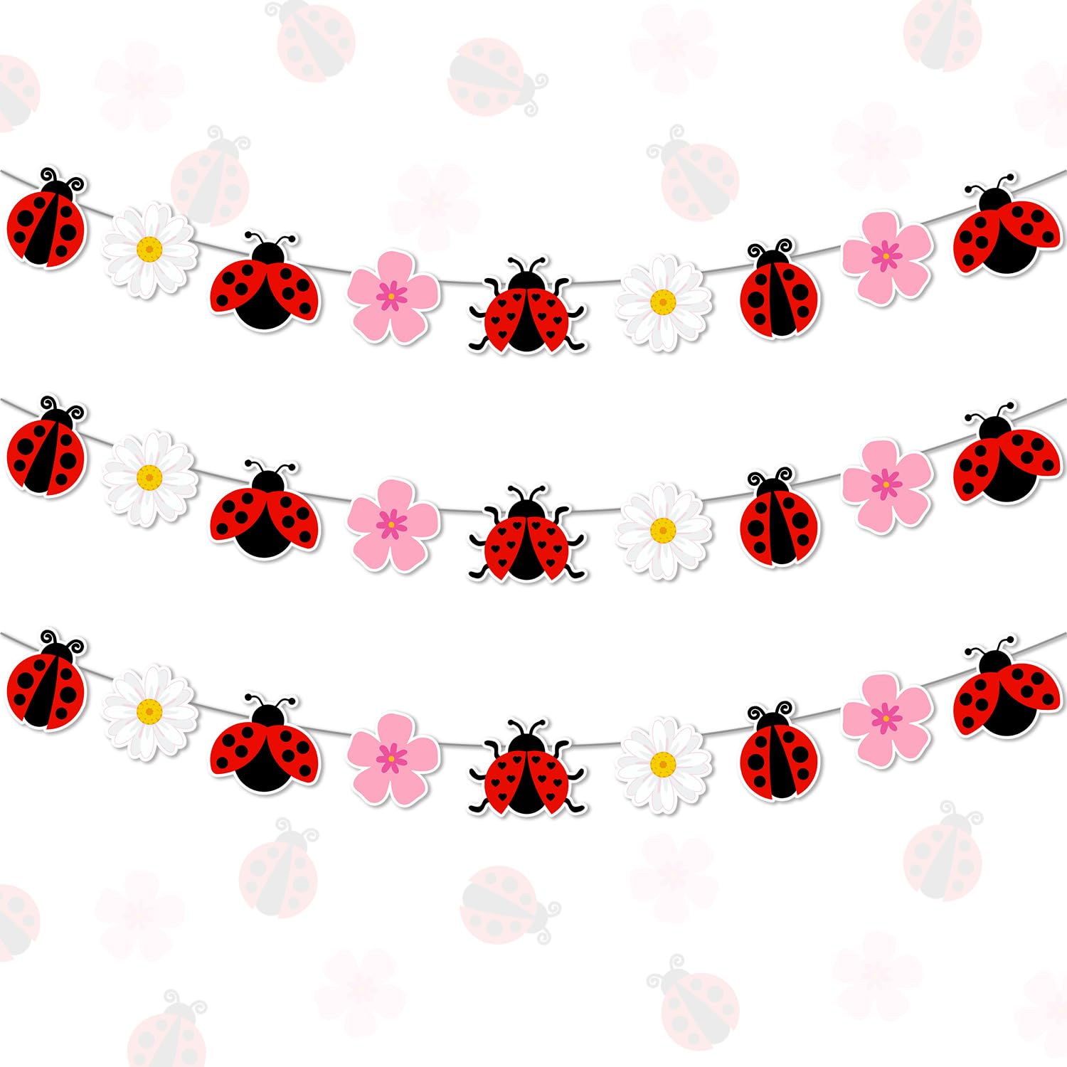 Festiblast Ladybug Daisy Banner – 3-Piece Spring Insect Theme Party Decor