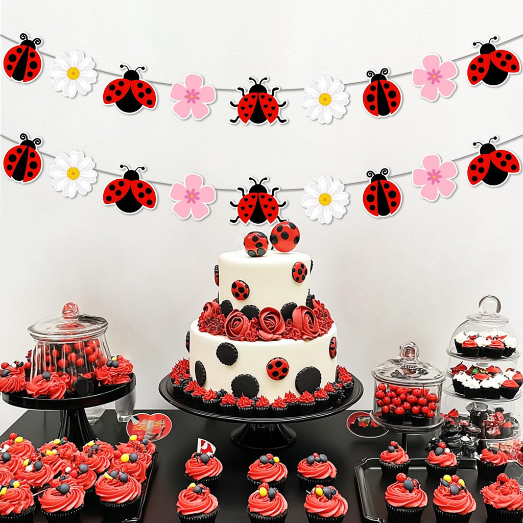 Festiblast Ladybug Daisy Banner – 3-Piece Spring Insect Theme Party Decor